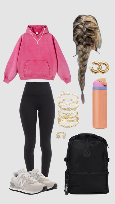 Cute Girly Outfits For School Winter, Cute Outfits With Lululemon Leggings, Outfit Inspo With Black Leggings, Outfit Inspo For School Leggings, Pink Outfits Comfy, Cute School Outfits Leggings, Preppy Fall Outfits For School, Winter Outfit Ideas School, Cute Things To Wear With Leggings