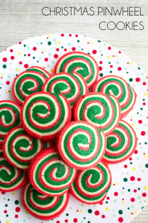 Christmas Cookie Pinwheels are a festive holiday treat that'll be the star of your Christmas cookie plate! Pinwheel Cookies Christmas, Christmas Pinwheel Cookies, Christmas Cookie Plate, Pinwheel Cookies, Cookie Plate, Christmas Cookie Recipes, Christmas Foods, Cookie Swap, Cookie Party