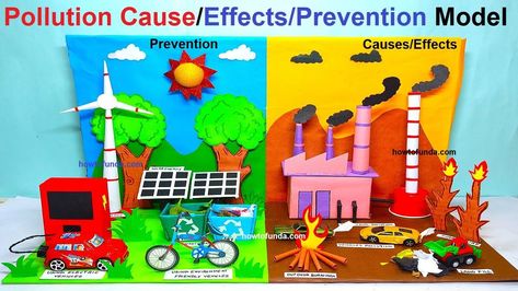 pollution causes effects and prevention(air - water - land pollution) | DIY | howtofunda | science project #pollutionmodel #pollutioncauses #effects #prevention #control #scienceproject #modelmaking #diy #howtofunda #sciencefair #scienceexhibition Air Land And Water Pollution Activities, Types Of Pollution Project, Water Pollution Project For School, Land Pollution Project, Pollution Science Project, Pollution Model Project, Pollution Project Ideas, Air Pollution Model, Water Pollution Project