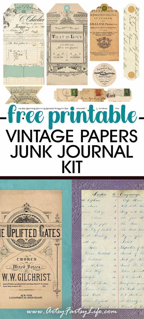 Looking for free junk journal printables that you can use in your paper crafts? These fun vintage papers ephemera will give you a great background for your junk journals, art journaling and scrapbooking! Printable Junk Journal Pages Free, Junk Art Journal, Junk Journal Ephemera Free Printable, Free Junk Journal Kit Printables, Junk Journal Pockets And Tucks Templates, Free Printable Junk Journal Kits, Free Ephemera Printables, Vintage Journal Ideas Free Printables, Junk Journal Free Printables