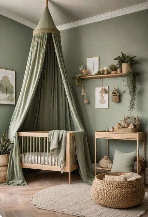 Sage Green Nursery Ideas, Green Nursery Ideas, Green Baby Nursery, Sage Green Nursery, Green Baby Room, Cozy Baby Room, Wallpaper Kids, Baby Room Neutral, Baby Room Themes