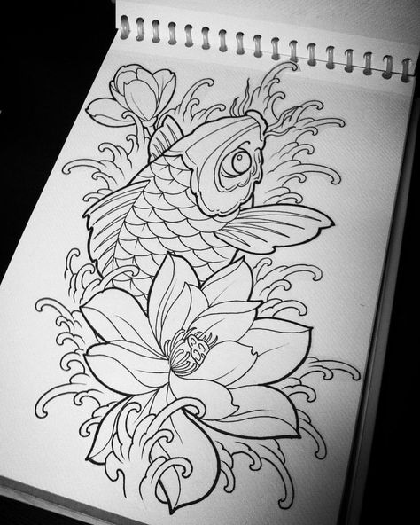 1212 Tattoo Ideas, New School Tattoo Designs Sketches, Japanese Koi Fish Tattoo Design, Koi Fish Drawing Tattoo, Pez Koi Tattoo, Tato Irezumi, Koi Fish Tattoo Design, Koi Dragon Tattoo, Geisha Tattoos