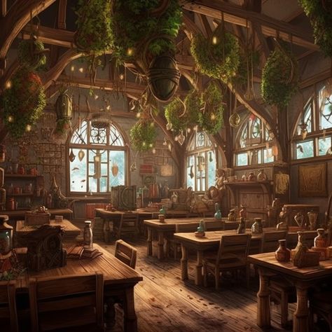 Dnd Coffee Shop, Dnd Tavern Interior, Fantasy Inn Concept Art, Medieval Tavern Art, Fantasy Restaurant Concept Art, Fantasy Tavern Interiors, Fantasy Inn Room, Tavern Aesthetic Medieval, Tavern Fantasy Art