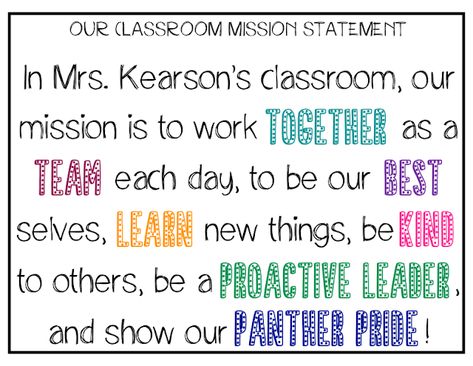 Classroom Mission Statement Classroom Mission Statement, Class Mission Statement, Mission Statement Examples, Vision And Mission Statement, Personal Mission Statement, Class Dojo, Teacher Boards, Leader In Me, 4th Grade Classroom