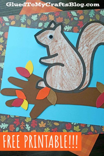 Squirrel On Tree, Tree Branch Crafts, Tree Branch Art, September Crafts, Preschool Crafts Fall, Free Fall Printables, November Crafts, Fall Preschool Activities, Preschool Fall