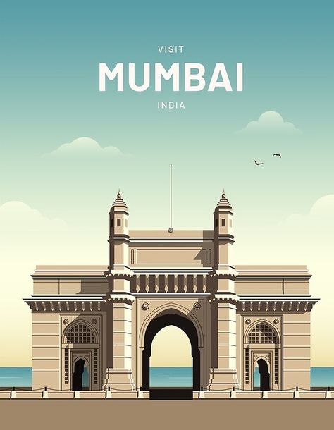 Indian Cities Illustration, Mumbai Animated, Indian City Art, Mumbai City Illustration, Mumbai Illustration, Mumbai Poster, Mumbai Art, Country Illustration, India Poster