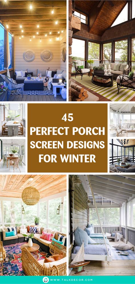 If you really enjoy seeing the snowfall and the all-white scenery outside during winter, then installing the porch screen is the best way you can do. It will let you do some activities on your porch just as usual without worrying about the weather and the temperature. The porch screen is like a wall that you install to your porch but in a glass material so that you can still see the outside scenery. See the following pictures. #porchscreendesigns #winterporchscreen Winter Screened In Porch, Decorate Screened In Porch, All Weather Porch, Enclosing A Porch For Winter, Winterize Porch Ideas, How To Winterize A Screened In Porch, Diy Winterize Screen Porch, Screened Porch Ideas, Winterize Screened In Porch Diy