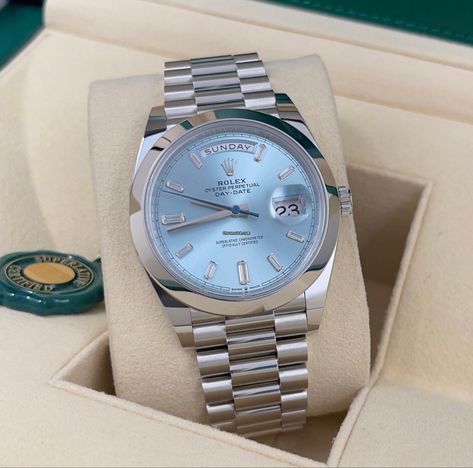 Day Date Rolex Men, Ice Rolex Watch, Blue Rolex Women, Rolex Day Date White Gold, Rolex Blue, Rolex Blue Dial, Rolex Day Date Platinum Ice Blue, Stylish Watches Men, Financially Free