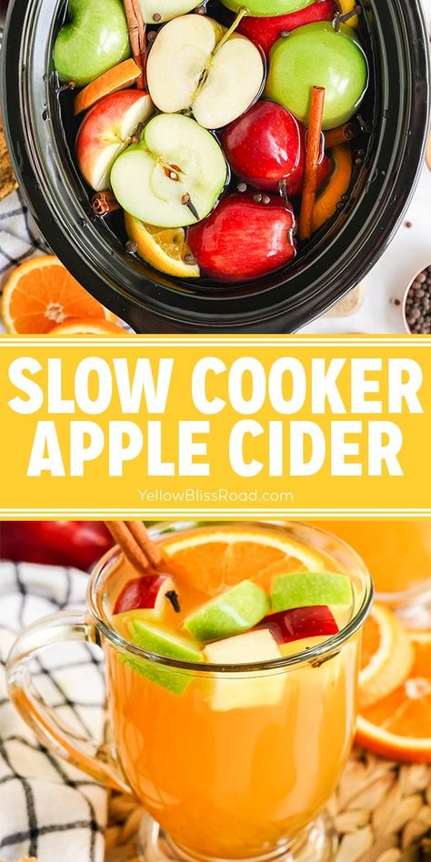 Slow Cooker Apple Cider (From Scratch!) Apple Cider From Scratch, Crockpot Apple Cider, Apple Cider Ingredients, Slow Cooker Apple Cider, Comfort Food Dinners, Caramel Apple Spice, Yellow Bliss Road, Crockpot Apple, Cold Drinks Recipes