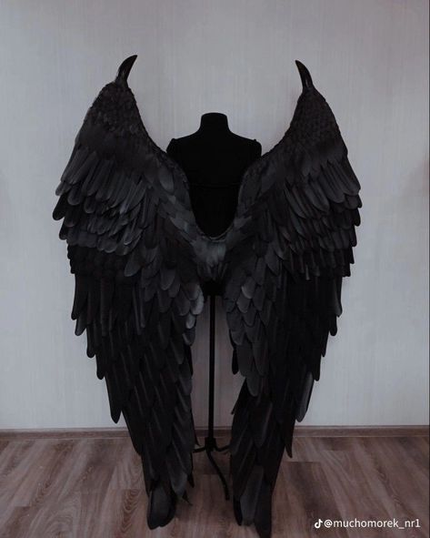 Black Wing Aesthetic, Cosplay With Wings, Black Angel Wings Aesthetic, Dark Fantasy Costumes, Black Wings Aesthetic, How To Make Wings Costume, Wing Aesthetics, Wings Aesthetics, Dark Fantasy Clothing