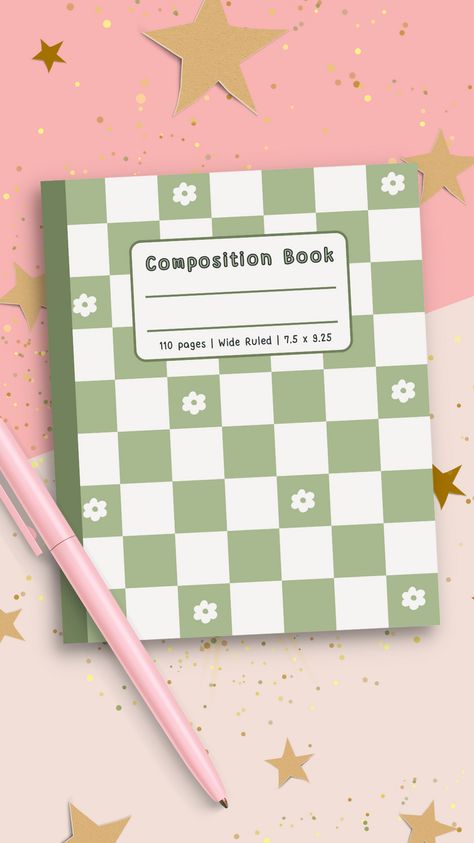 Cute Green Stationary, Kawaii Composition Notebook, Cute Note Books For School, School Notebooks Aesthetic Cover, Cute School Notebooks, Cute Note Books, Cute Composition Notebooks, Aesthetic Notebook Ideas, Aesthetic Composition Notebook