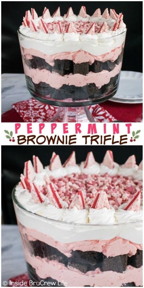 Peppermint Brownie Trifle, Peppermint Brownie, Dessert Trifle, Trifle Bowl Recipes, Peppermint Dessert, Christmas Trifle, Brownie Trifle, Delicious Holiday Desserts, Peppermint Recipes