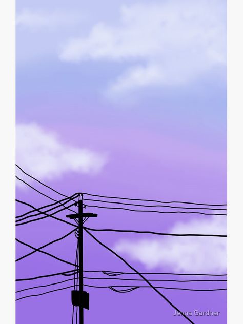 Power Line Painting Easy, Power Lines Art, Power Line Painting, Power Line Drawing, Purple Sunset Painting, Vinyl Paintings, Cute Draws, Sunset Sticker, Aesthetic Artsy