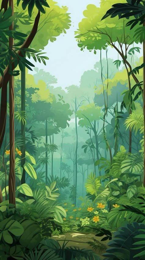 Immerse yourself in the lush beauty of the Verdant Canopy, where thick foliage and towering trees create a serene oasis. Explore the wonders of nature and get lost in the tranquil greenery. #VerdantCanopy #ThickFoliage #ToweringTrees #NatureLovers #Greenery #SereneOasis Jungle Concept Art, Prehistoric Jungle, Bg Poster, Rainforest Trees, Palm Sugar, Forest Background, Forest Illustration, Simple Phone Wallpapers, Wonders Of Nature