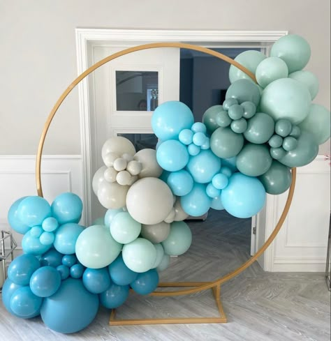 Blue Green Purple Balloon Garland, Circle Arch Balloon Garland, Circle Arch With Balloons, Business Balloons, Birthday Event Ideas, Circle Balloon Arch, Balloon Circle, Balloon Inspiration, Teal Balloons