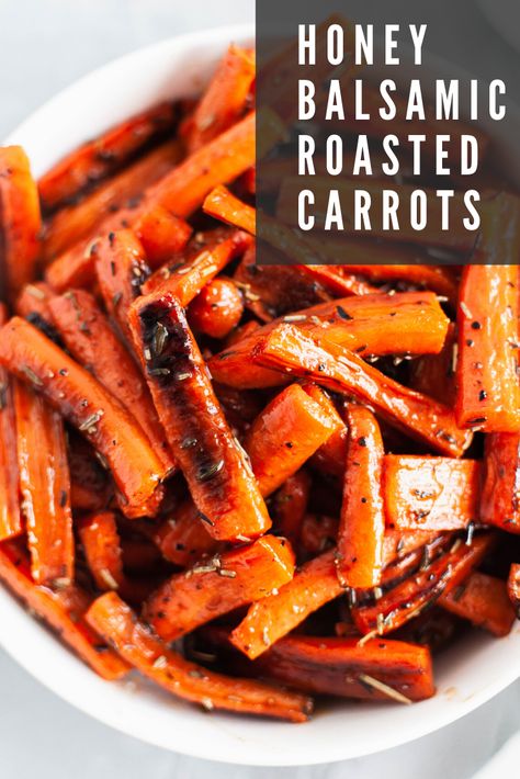 These Honey Balsamic Roasted Carrots are holiday and weeknight perfection. They are tangy and slightly sweet. Roasted Carrots Oven Healthy, Carrots On Grill, Carrot Sides, Balsamic Roasted Carrots, Balsamic Glazed Carrots, Carrots In Oven, Balsamic Carrots, Balsamic Carrots Roasted, Carrots Roasted