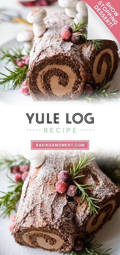 Traditional Yule Log Recipe, Sourdough Yule Log, Sourdough Cut Designs Christmas, Yulelog Recipe, Easy Yule Log Cake Recipe, Pagan Cake, Chocolate Log Recipe, Cloud Dessert, Chocolate Yule Log Recipe