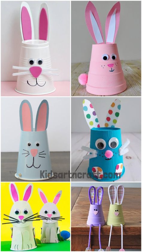 Rabbit Paper Cup Craft Ideas Paper Cup Bunny Craft, Plastic Cup Arts And Crafts, Paper Cup Art And Craft, Bunny Cup Craft, Crafts Using Paper Cups, Paper Cup Bunny, Craft Using Paper Cups, Diy Plastic Cups, Paper Cup Craft Ideas