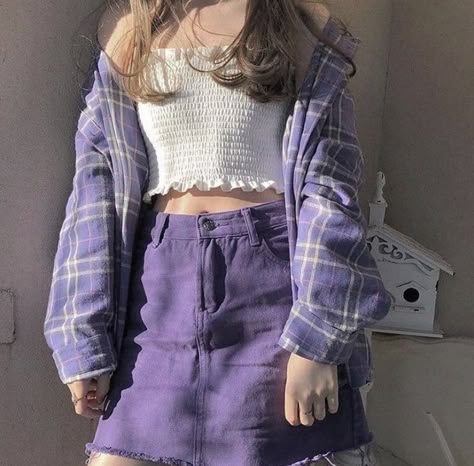 Rok Outfit, Purple Outfits, Purple Skirt, Korean Girl Fashion, Miss Dior, Indie Outfits, Purple Aesthetic, Purple Fashion, Mode Vintage