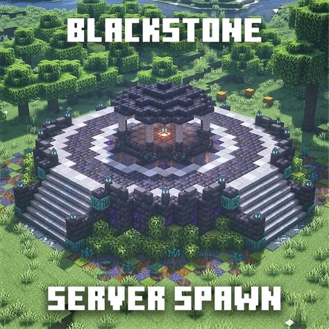 Minecraft ⛏’s Instagram post: “Very nice blackstone sever spawn built by @executivetree 💙 I love seeing builds with the blackstone blocks! 🔥 ➖➖➖➖ Tags: #memes…” Spawn Area Ideas Minecraft, Nether Spawn Ideas Minecraft, Minecraft Structures Blueprints, Minecraft World Spawn Ideas, World Spawn Ideas Minecraft, Nether Design Minecraft, Minecraft Blackstone House, Nether Build Ideas, Ender Dragon Egg Display Minecraft