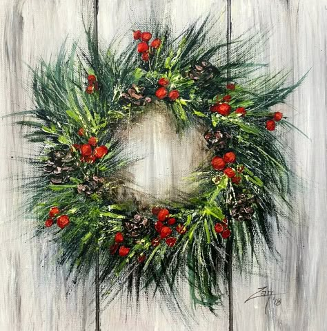 Acrylic Festive Wreath – ZanArt Wreath Painting, Window Paintings, Christmas Painting Ideas, Christmas Window Painting, Diy Christmas Paintings, Christmas Canvas Art, Apple Painting, Christmas Paintings On Canvas, Easy Christmas Wreaths