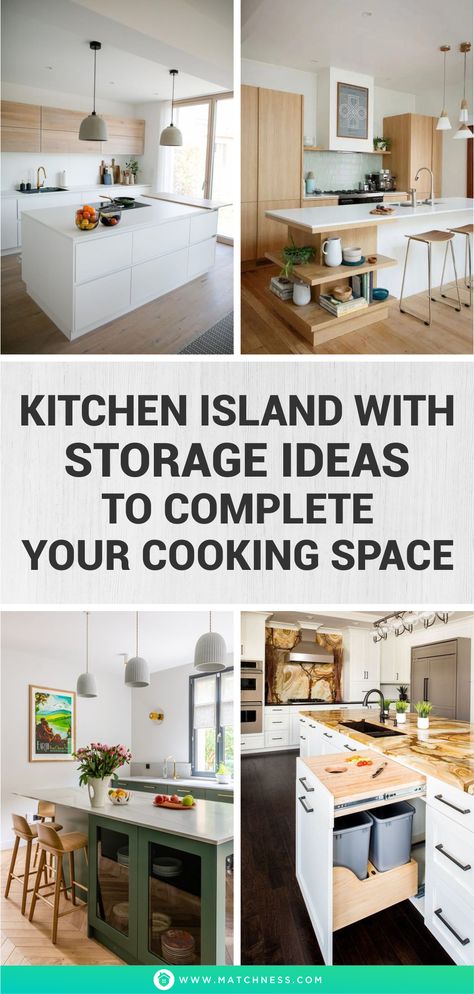 Kitchen Island with Storage Ideas to Complete Your Cooking Space - Matchness.com Kitchen Island Cupboard Ideas, Island Kitchen Storage Ideas, Small Kitchen Island Storage Ideas, Island Cabinet Storage Ideas, Under Island Storage Ideas, Under Kitchen Island Storage Ideas, Kitchen Island With Seating And Storage, Under Island Storage, Kitchen Island Ideas Storage