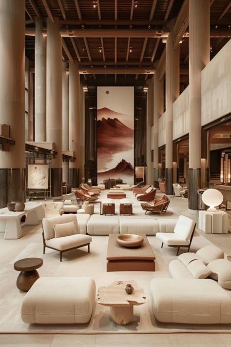 Hotel Lobbies Design, Hotel Seating Area, Hotel Apartment Design Luxury Interior, Hotel Lobby Lounge Design, Hotel Lobby Reception Design, Large Lobby Design, Luxury Hotel Lobby Design, Hotel Lobby Design Modern, Japanese Luxury Interior