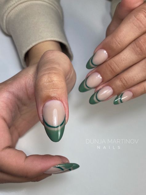 2 Colour Nails Design, French Nails Green, Green French Nails, Nail Inspo French, Nessa Nails, Green French Tip, Fun Nail Designs, Biab Nails, Summer Nails 2024