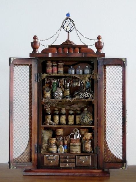 Antique curio cabinets Cabinet Of Curiosity, Curio Cabinets, Apothecary Cabinet, Spice Cabinet, Wooden Cabinet, Collage Vintage, Curio Cabinet, Cabinet Of Curiosities, Witch Aesthetic