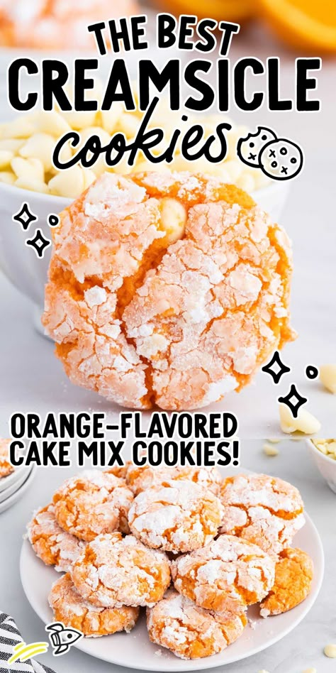 Our creamsicle cookies take that nostalgic ice cream flavor and creates a delightfully chewy cookie. Orange Dreamsicle Cookies, Creamsicle Cookie Recipe, Orange Creamsicle Cookies, Nostalgic Ice Cream, Orange Flavoured Cake, Creamsicle Cookies, Creamsicle Cake, Cool Whip Cookies, Cake Mix Cookie