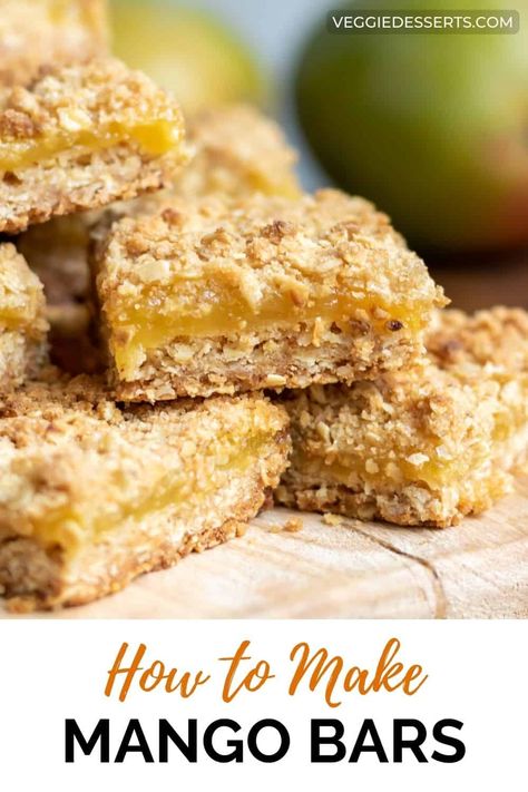 Vegetable Desserts, Mango Cookie, Mango Filling, Breakfast Dessert Ideas, Mango Oatmeal, Oatmeal Crust, Mango Bars, Veggie Desserts, Oatmeal Dessert