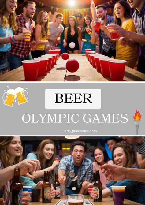 Welcome participants to the exciting Beer Olympic Games, combines friendly competition with joy of sharing good times over cold beverages. Team Drinking Games Party Ideas, Fun Olympic Games For Adults, Beer Olympics Games Ideas Summer, Drunk Olympics Games, Drinking Olympics Games, Beer Olympics Team Themes, Adult Olympic Party Games, Party Drinking Games For Adults, Beer Olympics Teams