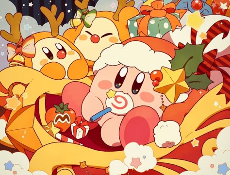 Christmas Kirby, Kirby Christmas, Kirby Waddle Dee, Kirby Wallpaper, Pink Demon, Waddle Dee, Cute Kirby, Kirby And Friends, Kirby Character