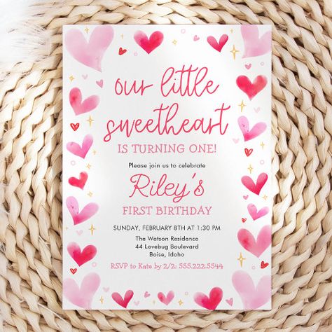 Hearts Birthday Party, Valentines Template, Pink Birthday Invitations, Valentines Birthday Party, 1st Birthday Theme, Valentines Birthday, Heart Party, Birthday Party Invite, Heart Themed