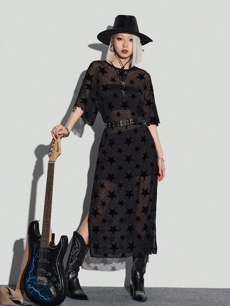 90s Prom Dress Grunge, Witchcore Fashion, Mesh Outfit, Casual Halloween, Black Mesh Dress, Witchy Fashion, Alt Fashion, Women Midi, Mode Inspo