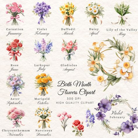 Month Symbols, Birth Month Symbols, Birth Flower Bouquet, Daisy May, Flower Varieties, Birthday Flower, Watercolour Inspiration, Classy Tattoos, Flowers Clipart