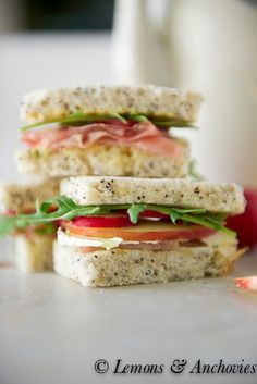 Prosciutto, Apple, Radish, Arugula and Brie Tea Sandwiches with Sage Butter: Lemons & Anchovies Apple And Brie, Tea Sandwich, Tea Party Sandwiches, Tea Sandwiches Recipes, Sandwiches Recipes, English Tea Party, Sage Butter, Afternoon Tea Recipes, Party Sandwiches