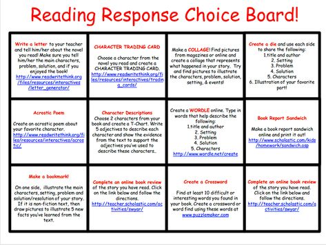 Rowan Of Rin, Nonfiction Reading Response, Reading Response Journals, Just Right Books, Read 180, Reader Response, Choice Board, Egg Plant, Choice Boards