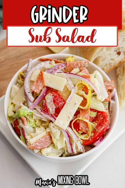 This Grinder Sub Salad is a great enjoy to enjoy all the flavors of your favorite sub sandwich in a salad form. Sub Salad Recipes, Sub In A Tub Salad Bowls, Sub In A Tub Salad, Sub Bowl, Sub In A Bowl, Grinder Salad Sandwich, Sub Salad, Grinder Salad, Salad Bowl Recipes