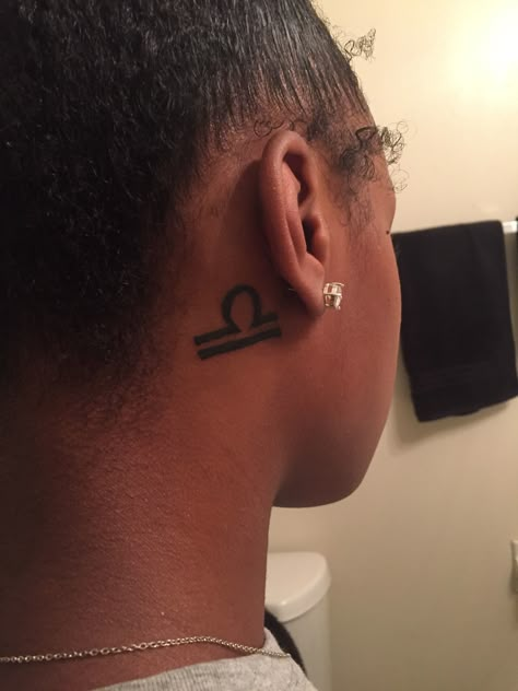 Zodiac libra symbol tattoo Libra Scale Tattoo Black Women, Libra Tattoos Black Women, Libra Neck Tattoos Women, Libra Ear Tattoo, Libra Tattoo Black Woman, Libra Neck Tattoo, Libra Symbol Tattoo, Libra Tattoo Ideas For Women, C Section Scar Tattoo