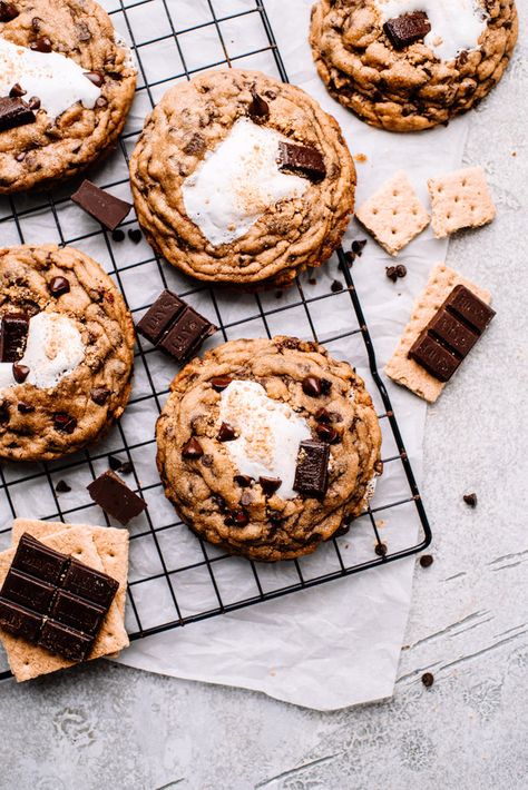 Buuck Farms Bakery, Cookie Food Styling, Sourdough Smores Cookies, Special Cookies Recipes, Thick Bakery Style Cookies, S'mores Cookies, Large Cookies Recipe, Cookie Photography Styling, Bakery Food Photography