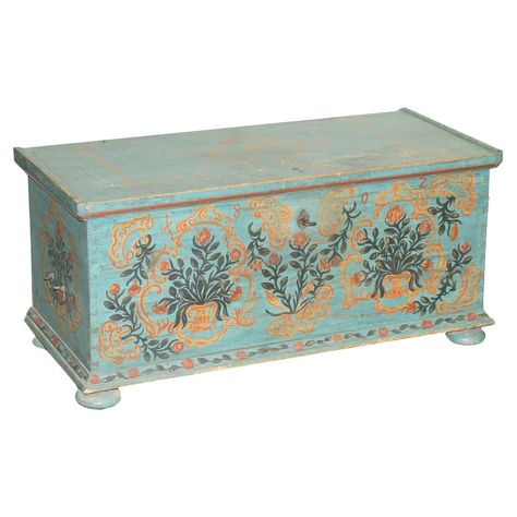 European Paint Blanket Chest Coffer Trunk, 1802 | Chairish Cedar Chest Ideas, Painted Wardrobes, European Clothes, Wardrobe Dimensions, Hope Chests, Antique Steamer Trunk, Painted Wardrobe, Wealthy Family, Neutral Carpet