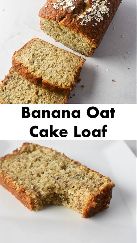 Soft fluffy loaf cake with bananas, oats and chia seeds. This cake is so delicious and a great way to get some healthy oats into your baking. It is not overly sweet and is perfect for breakfast or a small treat after dinner. #bananacake #bananaloaf #bananabread #bananaoatloaf #bananaoatcake #bananas #healthyoats Oat Loaf Cake, Oat Banana Cake, Banana Loaf Cake Recipes, Oatmeal Loaf Cake, Banana Oats Cake, Banana Oat Cake Recipe, Healthy Oat Cake, Oatcakes Recipe Healthy, Banana And Oats Recipes