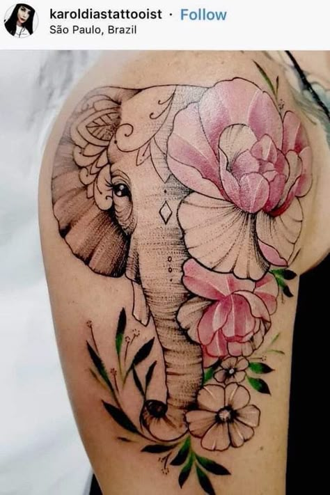 Elephant Tattoo Meaning, Catrina Tattoo, Elephant Tattoo Design, Geniale Tattoos, Inspiration Tattoos, Stylist Tattoos, Elephant Tattoo, Thigh Tattoos Women, Flowers Tattoo