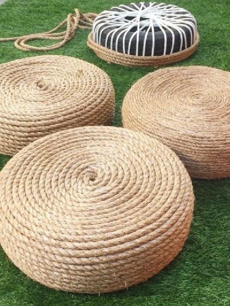 Diy Rope Design, Balkon Decor, Diy Ottoman, Summer Diy Projects, Diy Furniture Decor, Vintage Garden Decor, Diy Outdoor Decor, Backyard Diy Projects, Rope Crafts