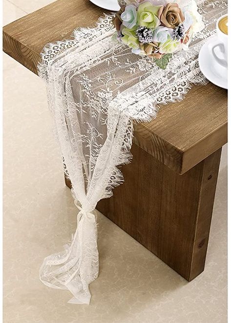 Boho Party Decorations, Lace Table Runner, Chic Bridal Showers, Chair Sash, Lace Table Runners, Dinner Table Decor, Table Runners Wedding, Lace Table, Wedding Reception Tables