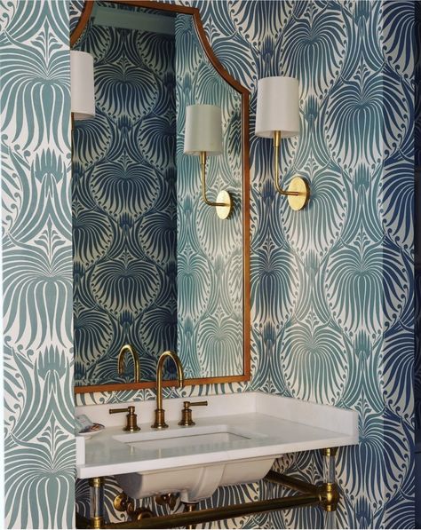 Industrial Shower Doors, Farrow And Ball Wallpaper, Monochrome Bathroom, Lotus Wallpaper, Farrow Ball Wallpaper, Farrow & Ball Wallpaper, Powder Room Wallpaper, Powder Room Ideas, Ball Wallpaper