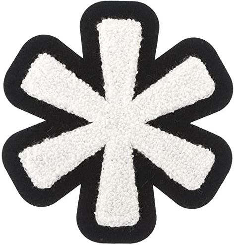 Amazon.com: M&J Trimming Iron On Numbers - Varsity Chenille !#$&?@ Patches - Iron Adhesive or Sew On Appliques - Decorative 2.5" White Symbols with Black Border - @ Symbol, Patch Design Ideas, Cool Symbols, Chenille Patches, Iron On Letters, Texture Graphic Design, Black Patch, Patches Fashion, Cover Art Design