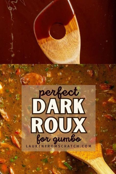 Learn how to make a traditional gumbo roux with this simple guide. Mastering a dark roux is key to getting that authentic Louisiana flavor. Follow these steps to create a rich, flavorful base for your gumbo that will impress your family and friends. Check out LaurenFromScratch.com for more traditional New Orleans recipes! Authentic Creole Recipes, Gumbo File Recipe, Gumbo Roux Recipe, Roux For Gumbo, Louisiana Food Recipes, Fried Chicken And Biscuits, Gumbo Base, Best Gumbo Recipe, How To Make Gumbo