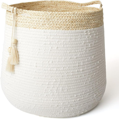 Rope Basket Woven Storage Basket - Laundry Basket Large 17.3x 17.3 x 15 Inches Cotton Blanket Organizer, Basement Play Area, Blanket Organizer, Macrame Tassels, Laundry Art, Woven Storage Basket, Blanket Basket, Food Storage Container Set, Toy House, Woven Baskets Storage